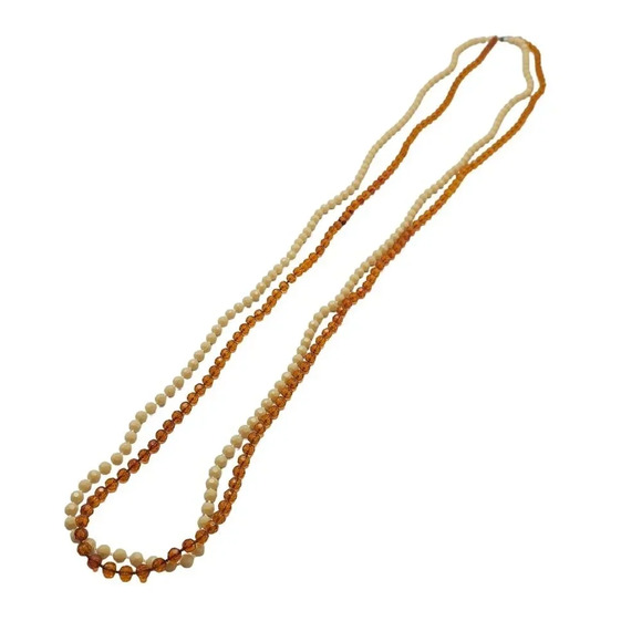 Flapper Cream Amber Orange Faceted Acrylic Beaded Multi-Strand Necklace Vintage - Picture 4 of 7